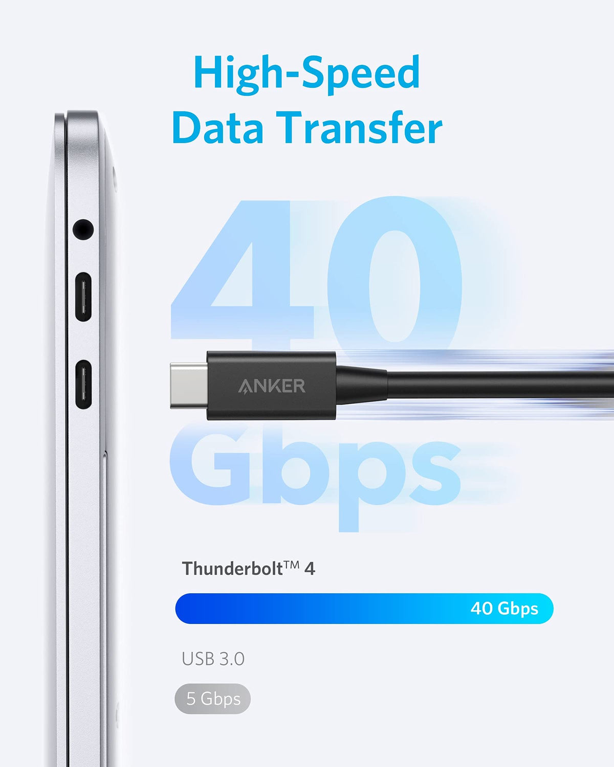 Refurbished ankerrdeals USB-C to USB-C Thunderbolt 4 100W Cable (2.3 ft)