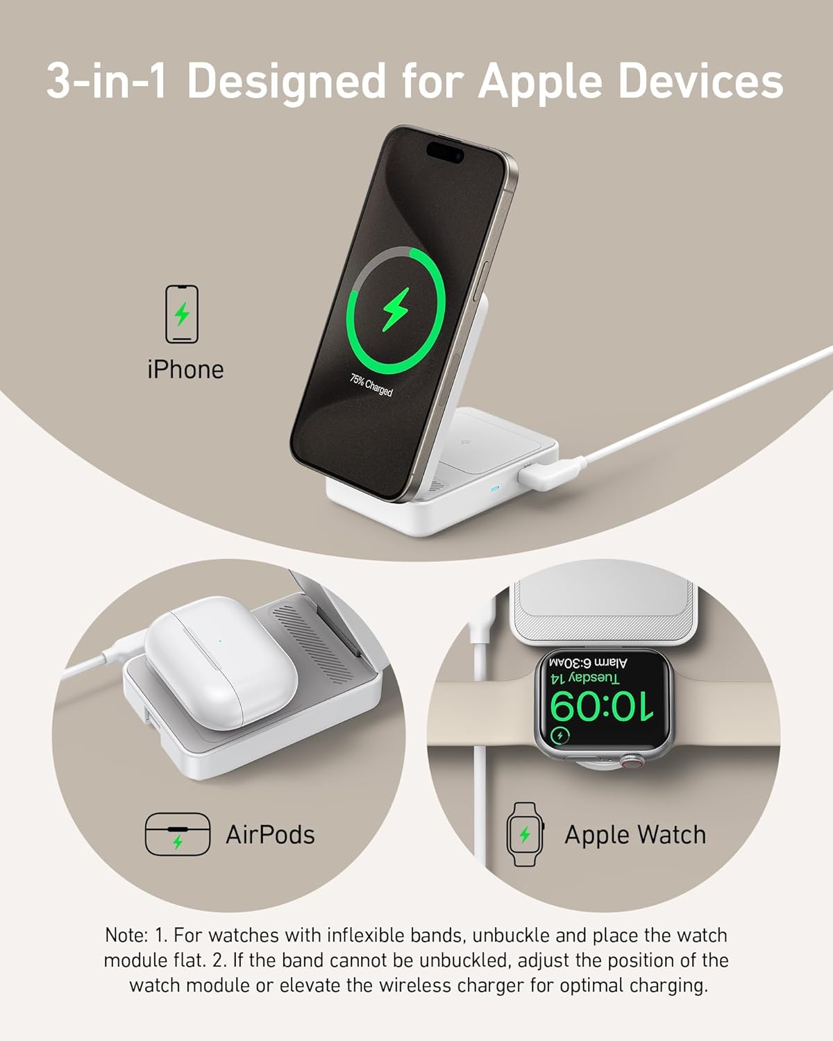 ankerrdeals Magnetic Wireless Charging Station (Foldable 3-in-1) and ankerrdeals Mini Travel Adapter (5-in-1, 20W, 1-Pack)