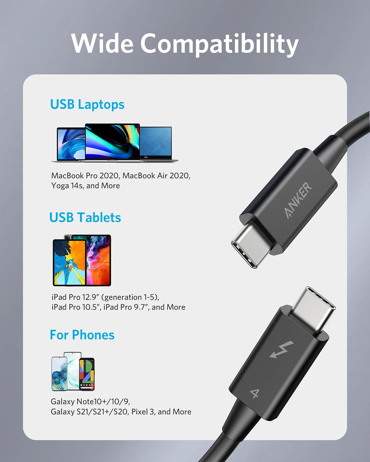 Refurbished ankerrdeals USB-C to USB-C Thunderbolt 4 100W Cable (2.3 ft)