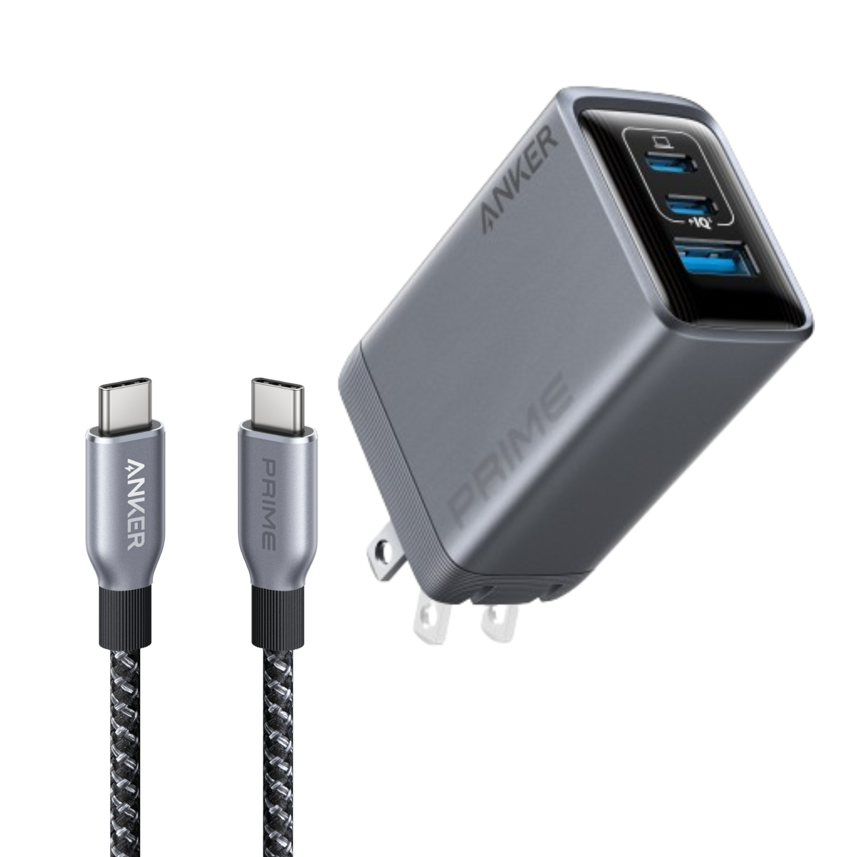 ankerrdeals Pro Charger (100W, 3 Ports, GaN) and ankerrdeals Pro USB-C to USB-C Cable (240W, Upcycled-Braided)