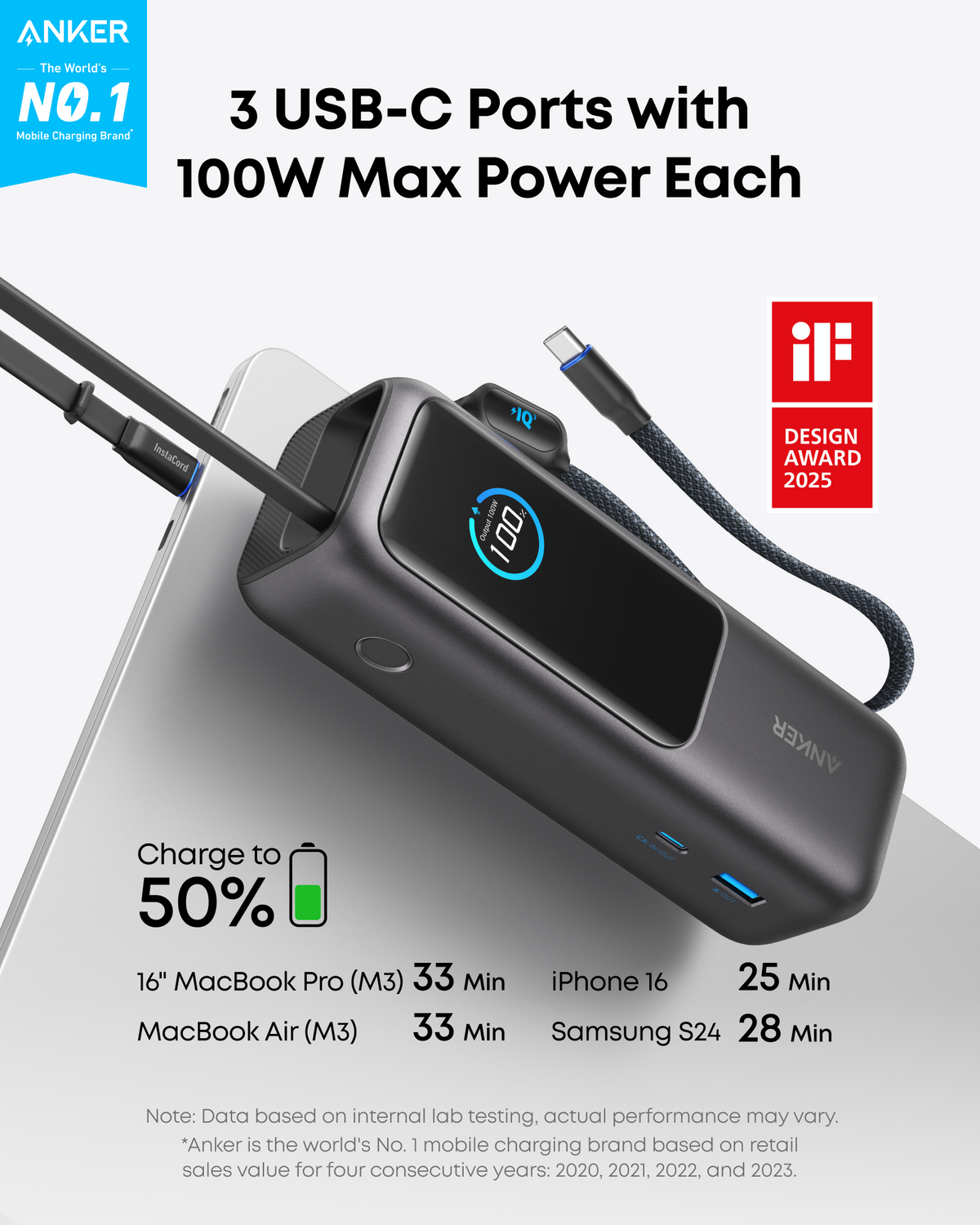 Bundle kit: ankerrdeals Laptop Power Bank (25K, 165W, Built-In and Retractable Cables) and ankerrdeals USB-C to USB-C Cable (6 ft, 240W, Upcycled-Braided)