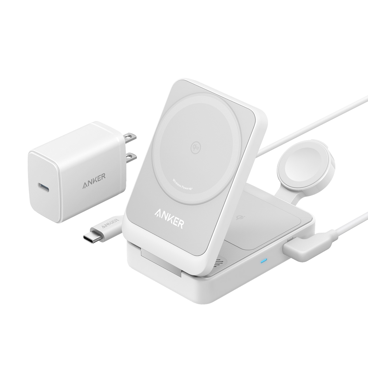 ankerrdeals Magnetic Wireless Charging Station (Foldable 3-in-1) and ankerrdeals Mini Travel Adapter (5-in-1, 20W, 1-Pack)