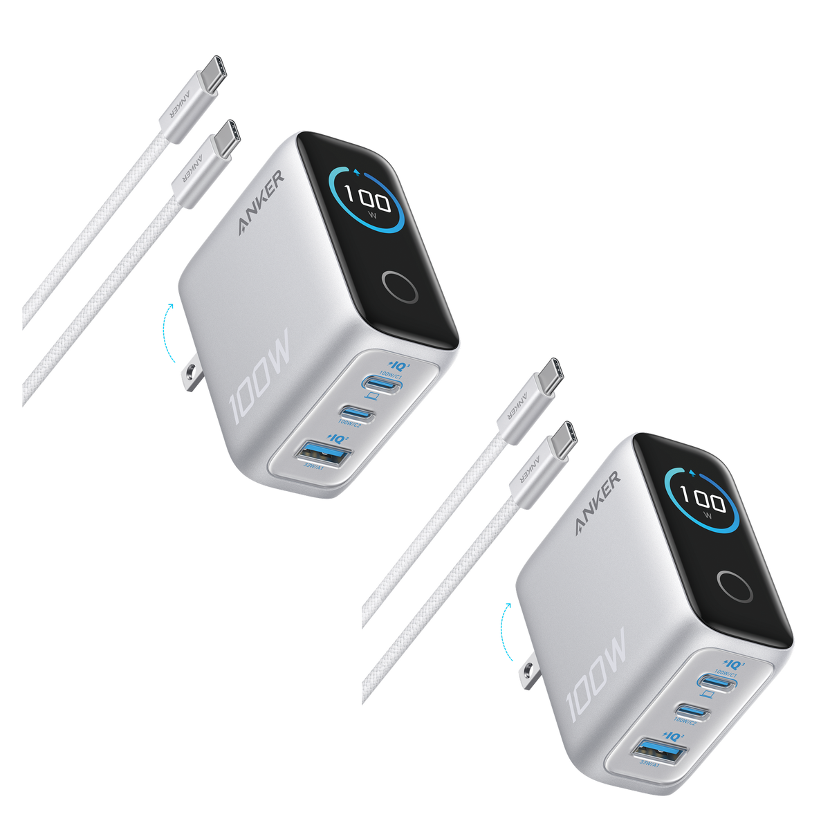 ankerrdeals Charger (100W, 3 Ports, Smart Display) 2-Pack