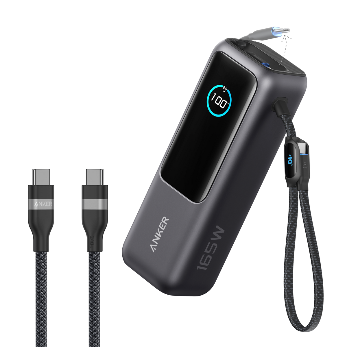 Bundle kit: ankerrdeals Laptop Power Bank (25K, 165W, Built-In and Retractable Cables) and ankerrdeals USB-C to USB-C Cable (6 ft, 240W, Upcycled-Braided)