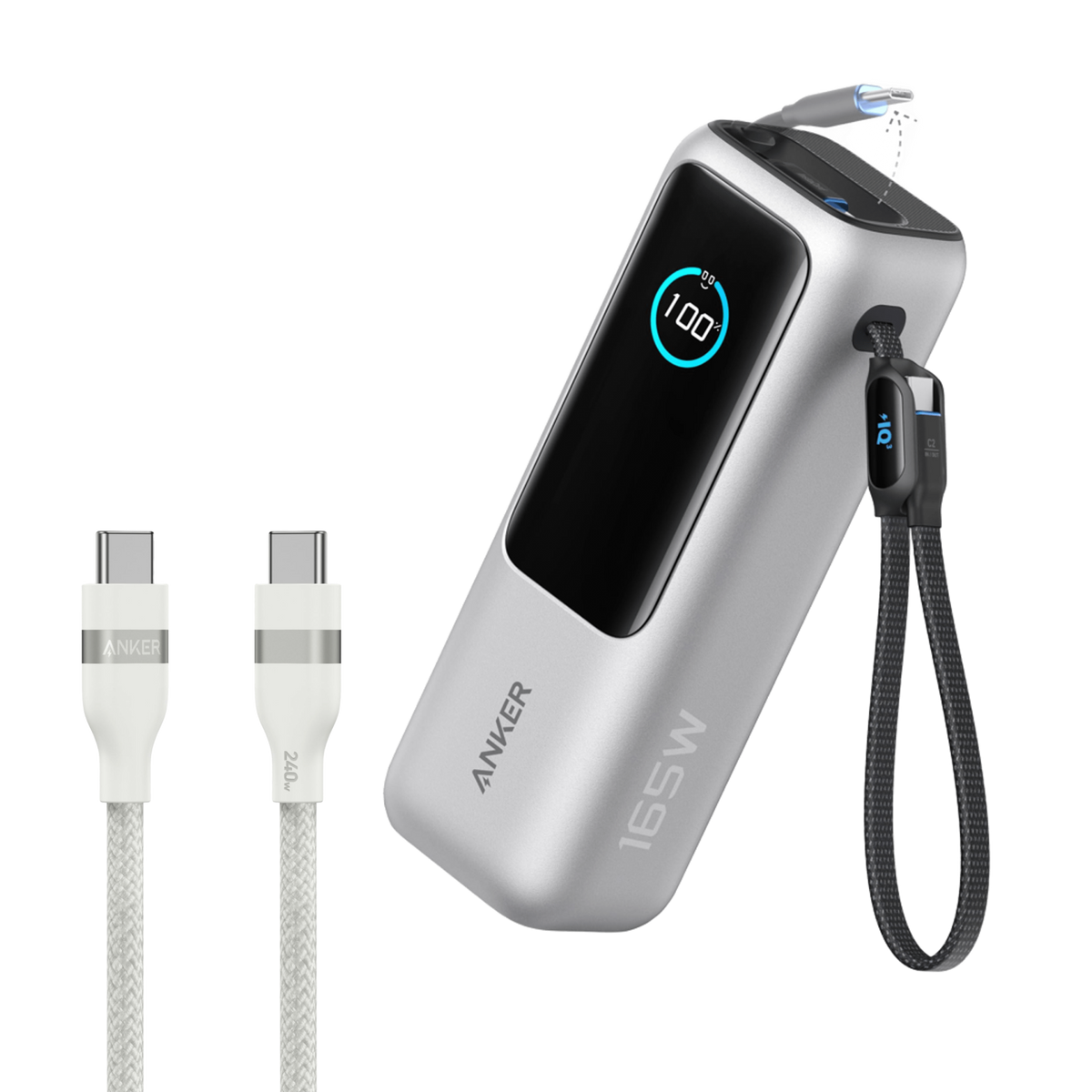 Bundle kit: ankerrdeals Laptop Power Bank (25K, 165W, Built-In and Retractable Cables) and ankerrdeals USB-C to USB-C Cable (6 ft, 240W, Upcycled-Braided)