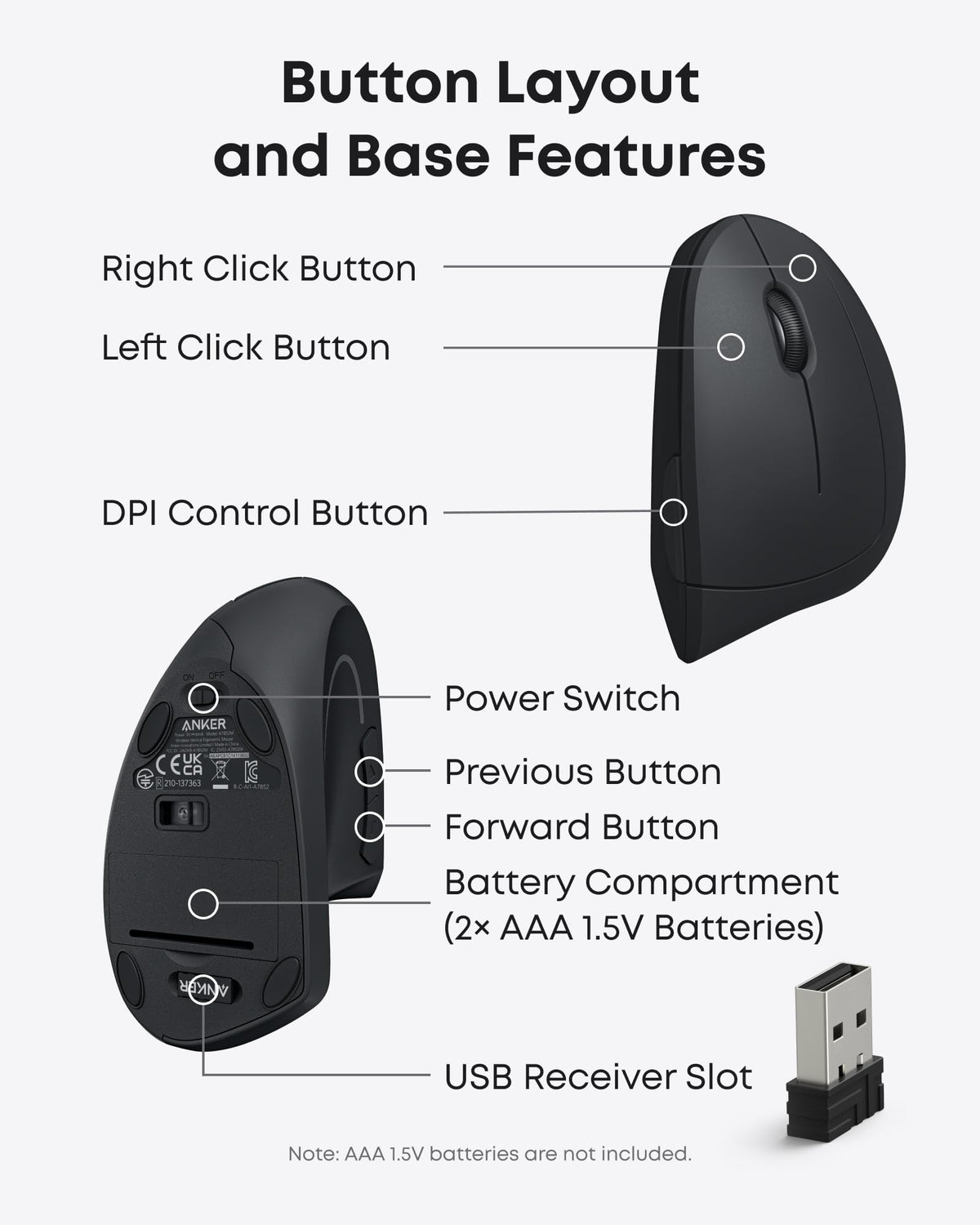 ankerrdeals 2.4G Wireless Vertical Ergonomic Optical Mouse