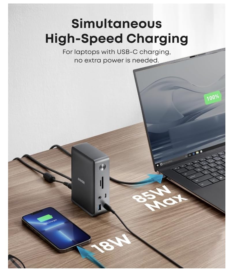 ankerrdeals 575 USB-C Docking Station (13-in-1) and New Nylon USB-C to USB-C 100W Cable (10 ft)