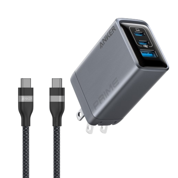 ankerrdeals Pro Charger (100W, 3 Ports, GaN) and ankerrdeals USB-C to USB-C Cable (3 ft / 6 ft, 240W, Upcycled-Braided)