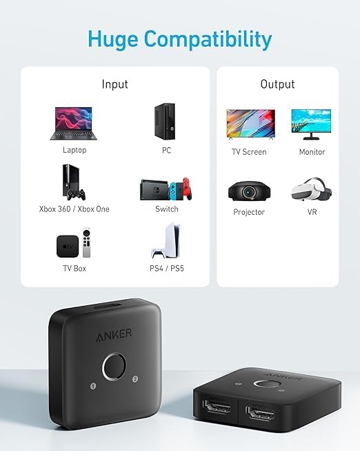 ankerrdeals HDMI Switch (2 in 1 Out, 4K HDMI)