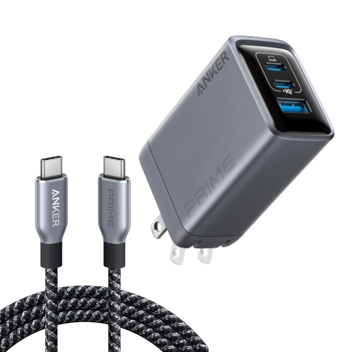 ankerrdeals Pro Charger (100W, 3 Ports, GaN) and ankerrdeals Pro USB-C to USB-C Cable (240W, Upcycled-Braided)