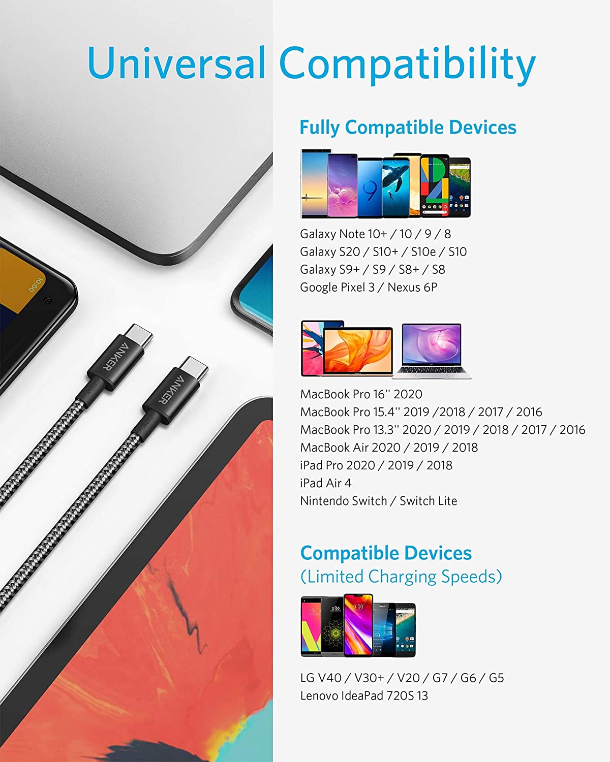 ankerrdeals 575 USB-C Docking Station (13-in-1) and New Nylon USB-C to USB-C 100W Cable (10 ft)