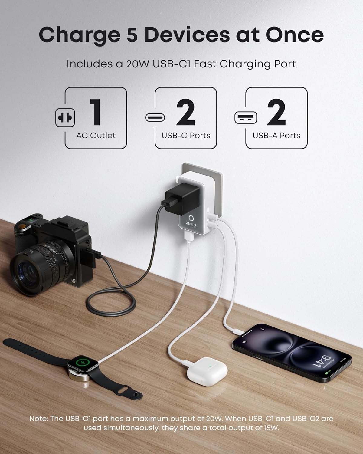 ankerrdeals Magnetic Wireless Charging Station (Foldable 3-in-1) and ankerrdeals Mini Travel Adapter (5-in-1, 20W, 1-Pack)