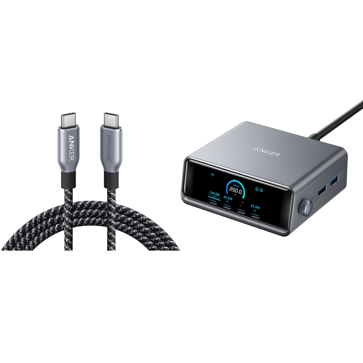 ankerrdeals Pro Charger (250W, 6 Ports, GaN Pro) with USB-C to USB-C Cable (240W)