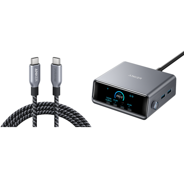 ankerrdeals Pro Charger (250W, 6 Ports, GaN Pro) with USB-C to USB-C Cable (240W)