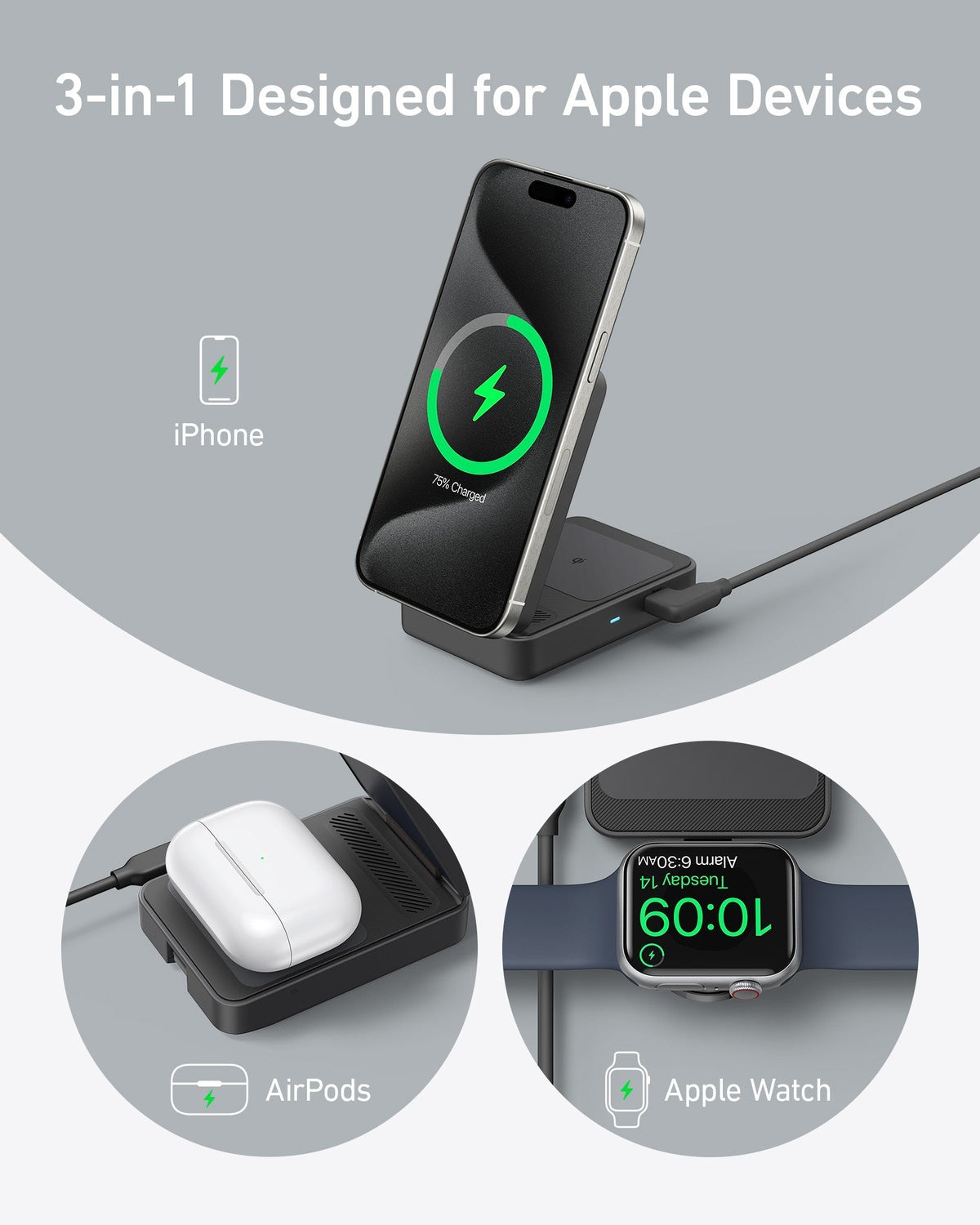 Refurbished ankerrdeals Magnetic Wireless Charging Station (Foldable 3-in-1)