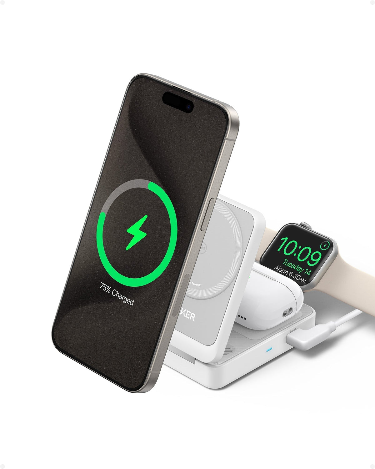 ankerrdeals Magnetic Wireless Charging Station (Foldable 3-in-1) and ankerrdeals Mini Travel Adapter (5-in-1, 20W, 1-Pack)