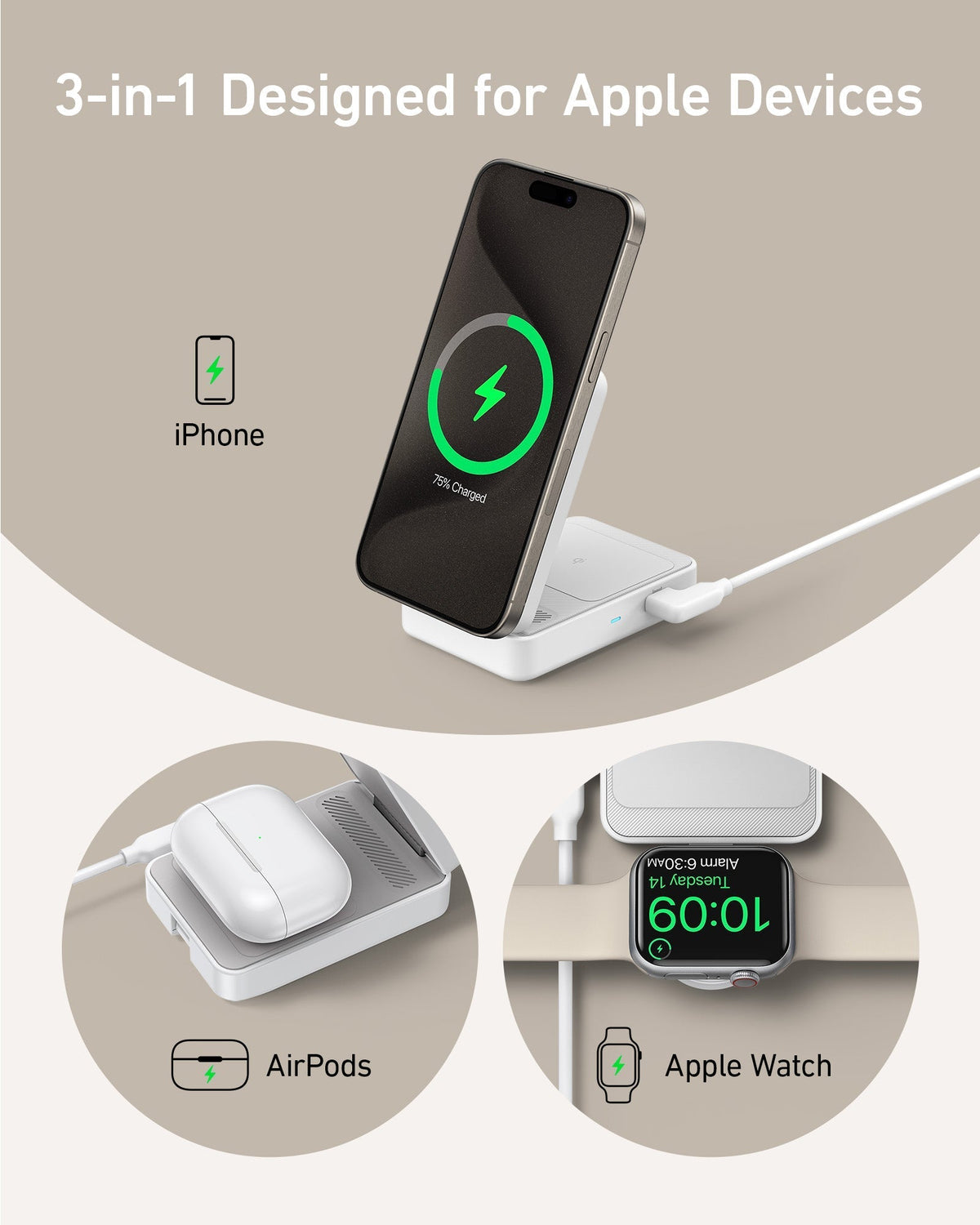 Refurbished ankerrdeals Magnetic Wireless Charging Station (Foldable 3-in-1)