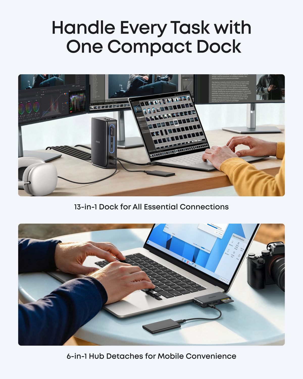 ankerrdeals Mini Docking Station (13-in-1, Triple Display, Built-In Removable Hub)