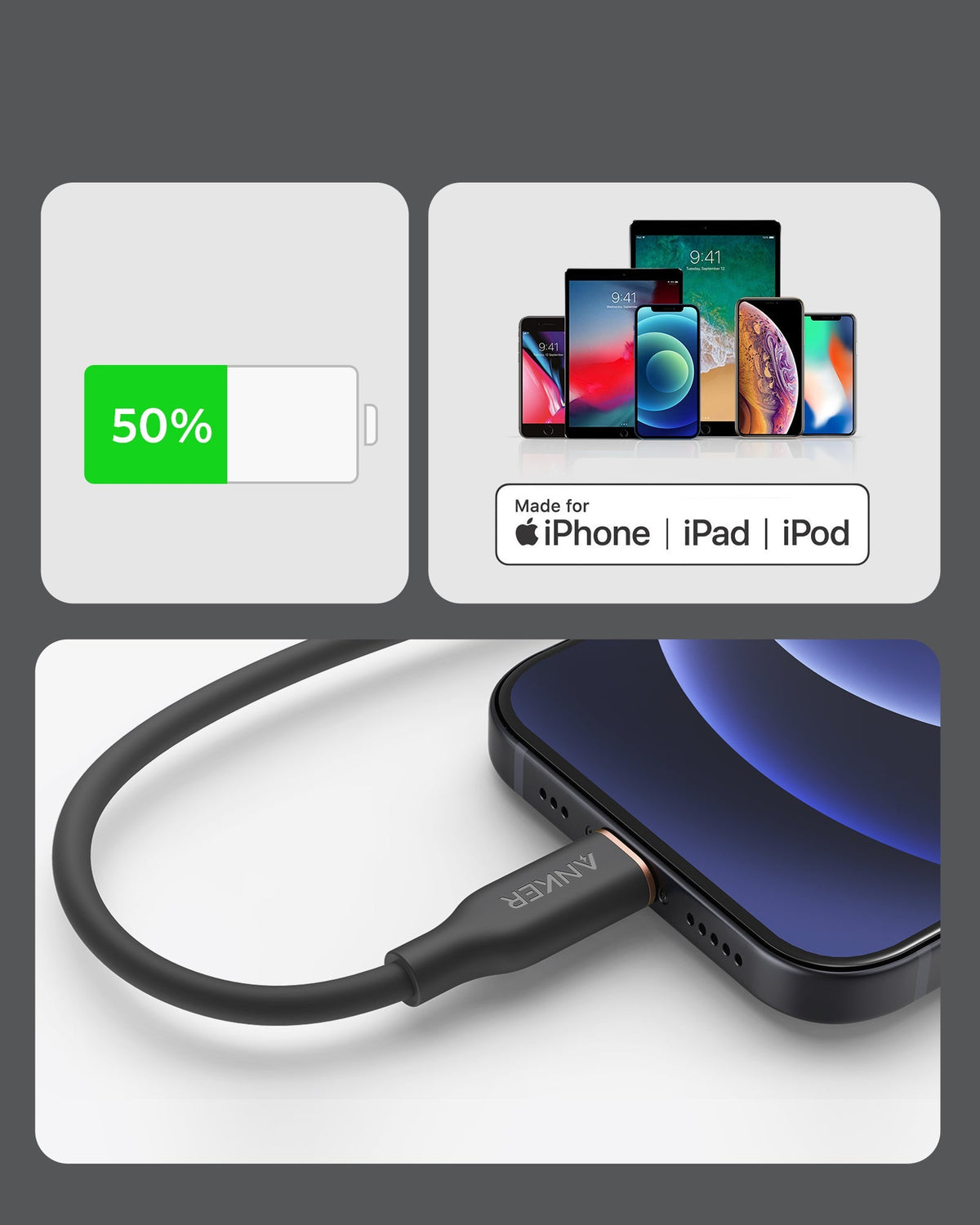 ankerrdeals 641 USB-C to Lightning Cable (Flow, 3 ft Silicone)