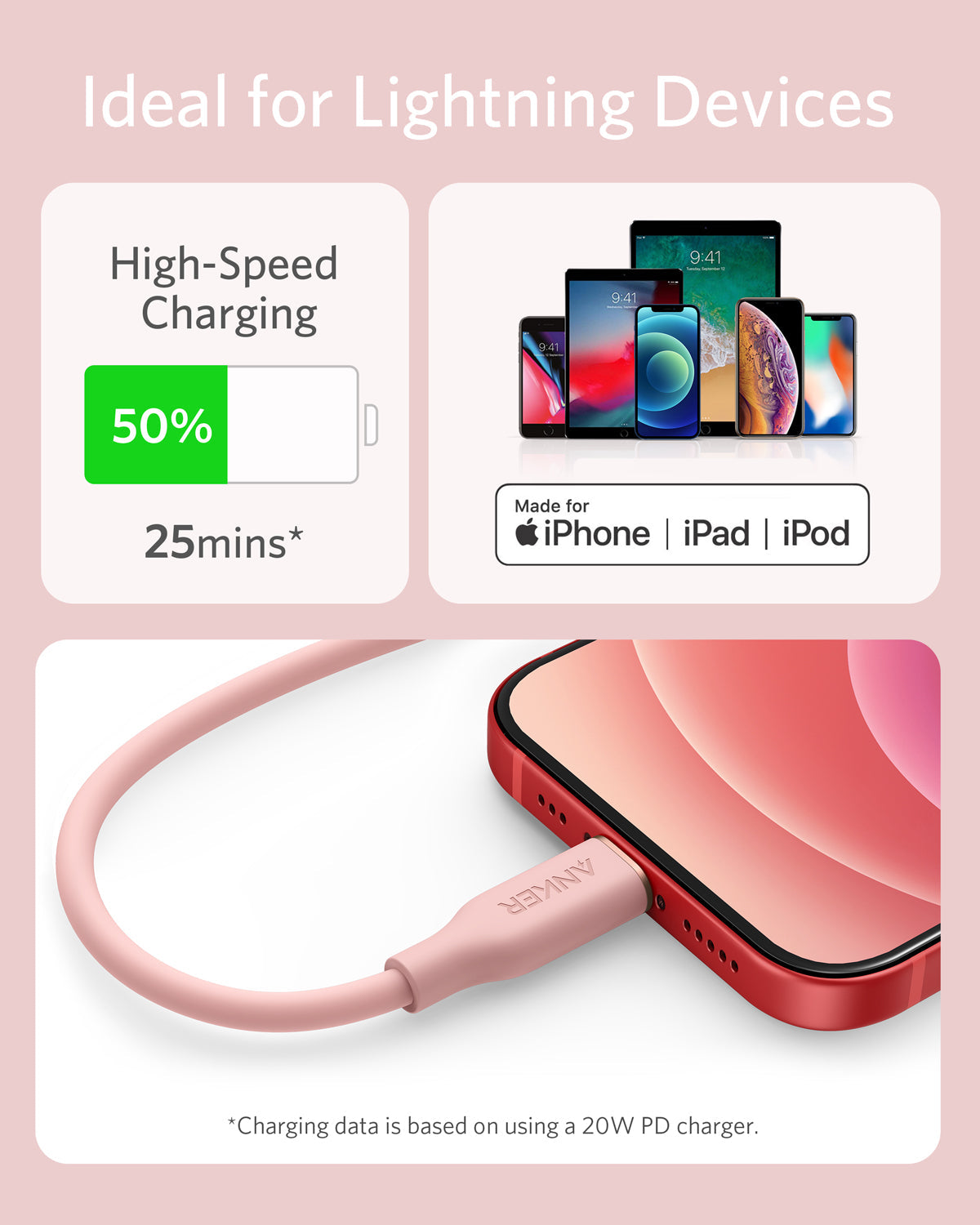 ankerrdeals 641 USB-C to Lightning Cable (Flow, 3 ft Silicone)