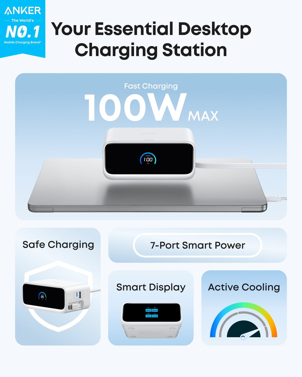 ankerrdeals Mini Charging Station (7-in-1, 100W) and ankerrdeals Mini Charger (45W) with Cable