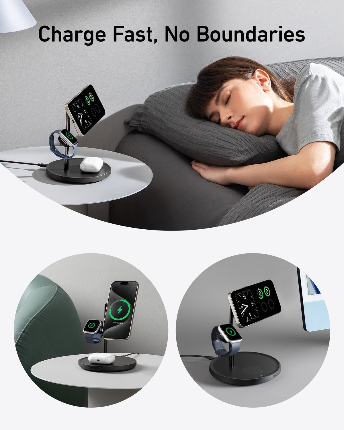 Refurbished ankerrdeals Magnetic Wireless Charging Station (3-in-1 Stand)