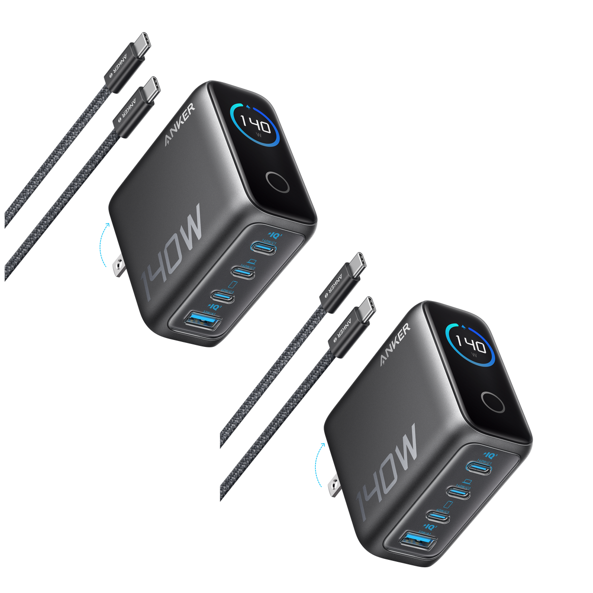 2-Pack ankerrdeals Laptop Charger (140W, 4-Port, PD 3.1) with 2-Pack USB-C Cable