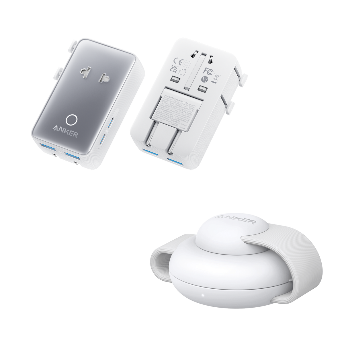ankerrdeals Magnetic Wireless Charging Station (3-in-1, Foldable Pad) and ankerrdeals Mini Travel Adapter (5-in-1, 20W, 1-Pack)