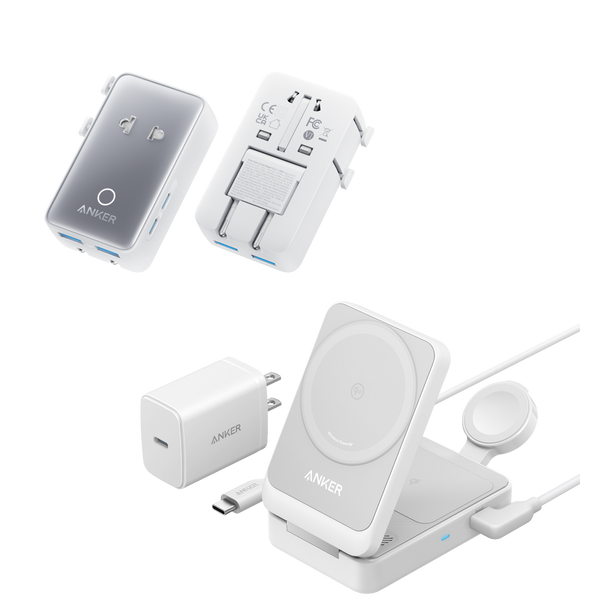 ankerrdeals Magnetic Wireless Charging Station (Foldable 3-in-1) and ankerrdeals Mini Travel Adapter (5-in-1, 20W, 1-Pack)