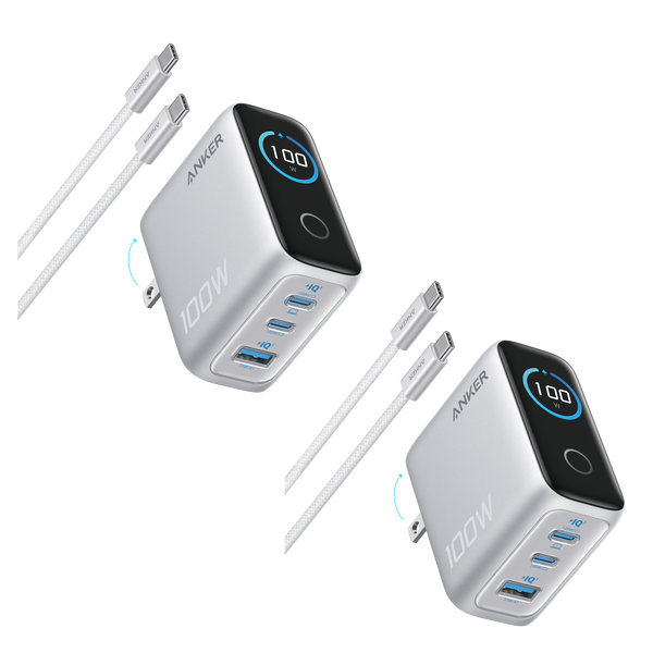 ankerrdeals Charger (100W, 3 Ports, Smart Display) 2-Pack