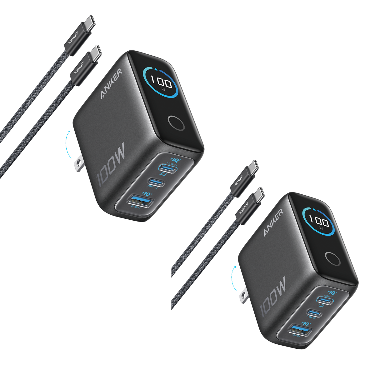 ankerrdeals Charger (100W, 3 Ports, Smart Display) 2-Pack