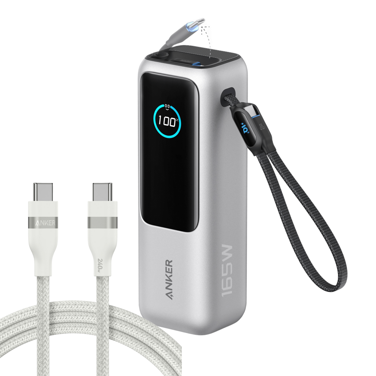 Bundle kit: ankerrdeals Laptop Power Bank (25K, 165W, Built-In and Retractable Cables) and ankerrdeals USB-C to USB-C Cable (6 ft, 240W, Upcycled-Braided)