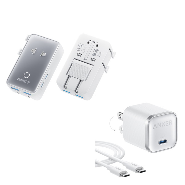 ankerrdeals Mini Travel Adapter (5-in-1, 20W, 1-Pack) and ankerrdeals Mini Charger (45W) with USB-C to USB-C Cable
