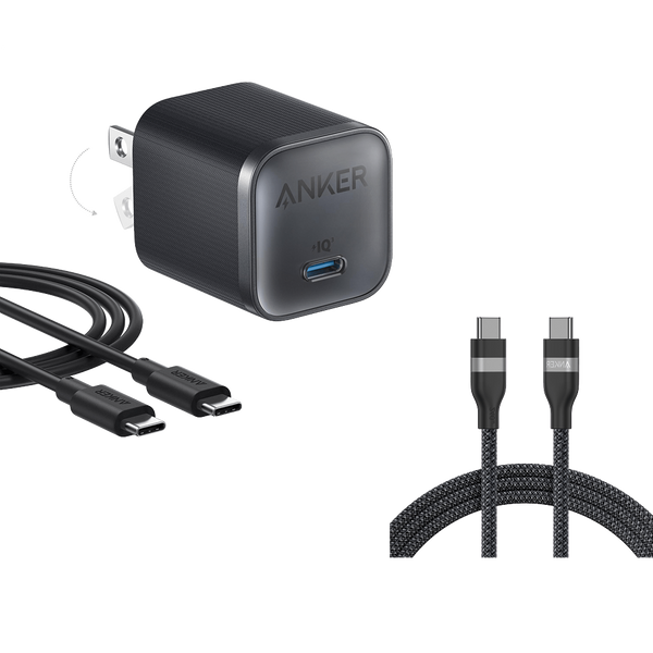 ankerrdeals Mini Charger (45W) with USB-C to USB-C Cable and ankerrdeals USB-C to USB-C Cable (6 ft, 240W, Upcycled-Braided)