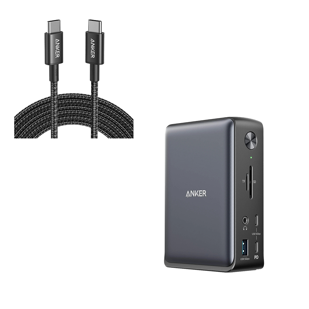ankerrdeals 575 USB-C Docking Station (13-in-1) and New Nylon USB-C to USB-C 100W Cable (10 ft)