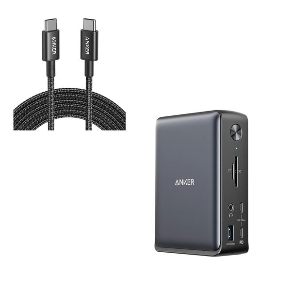ankerrdeals 575 USB-C Docking Station (13-in-1) and New Nylon USB-C to USB-C 100W Cable (10 ft)